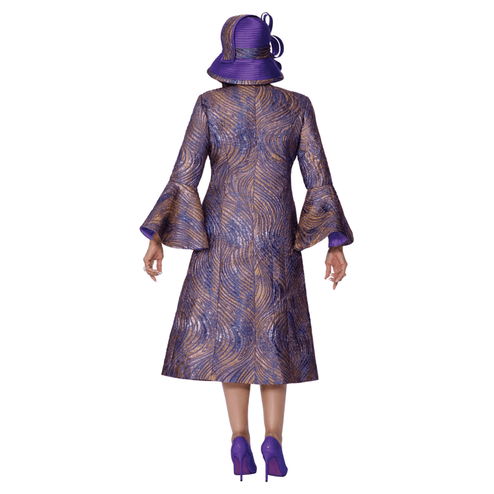 Swirl Pattern Duster Jacket Set with Solid Dress, Flares Sleeves and Rhinestone Clasp DCC309902 - Especially Yours