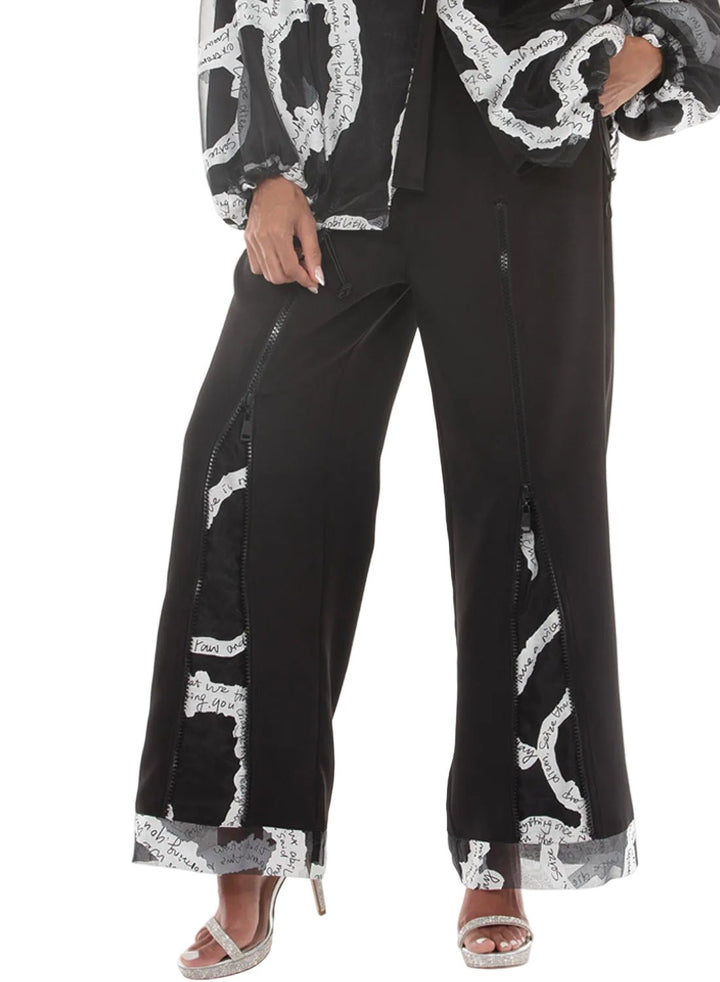 Zip Front Script Panel Wide Leg Pants by Love The Queen - Especially Yours