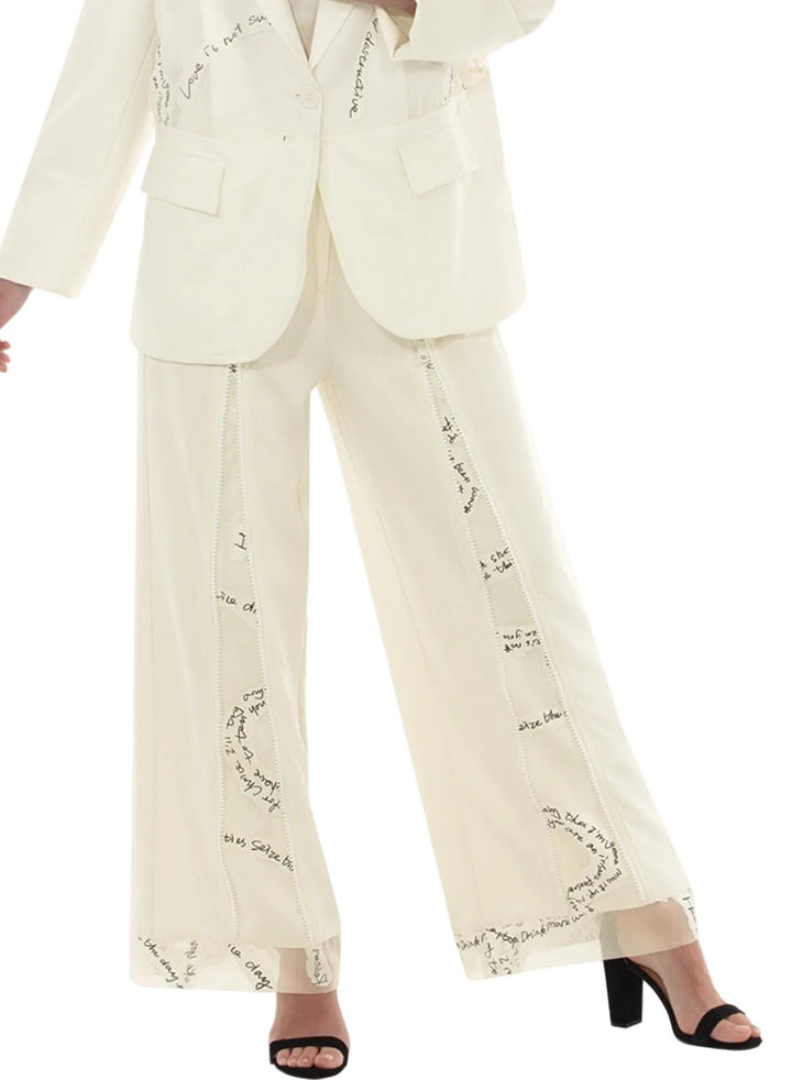 Zip Front Script Panel Wide Leg Pants by Love The Queen - Especially Yours
