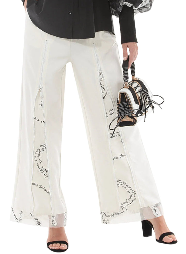 Zip Front Script Panel Wide Leg Pants by Love The Queen - Especially Yours