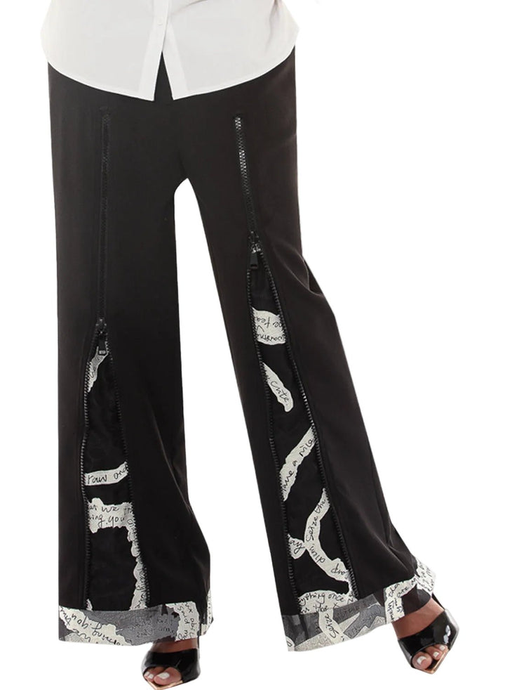 Zip Front Script Panel Wide Leg Pants by Love The Queen - Especially Yours