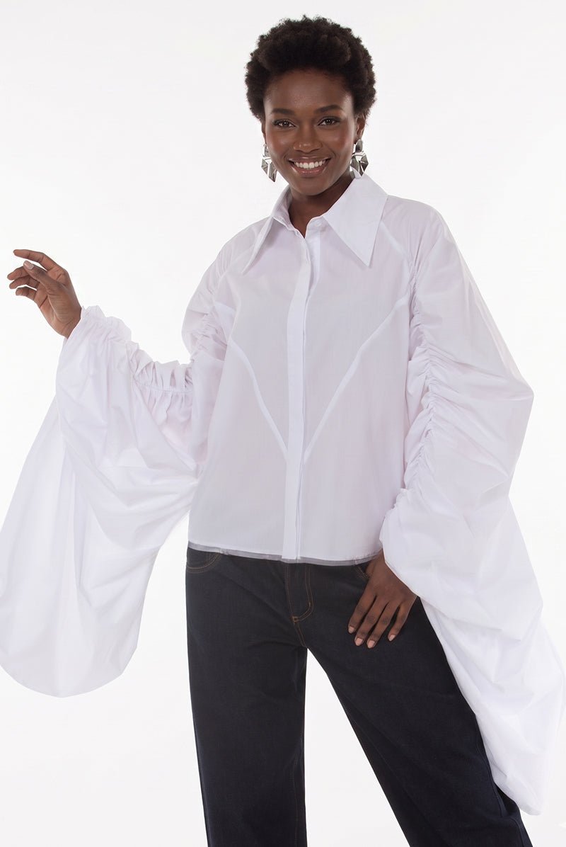 Ruched Balloon Sleeve Button Down Top by Love The Queen - Especially Yours