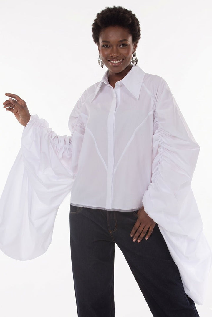 Ruched Balloon Sleeve Button Down Top by Love The Queen - Especially Yours
