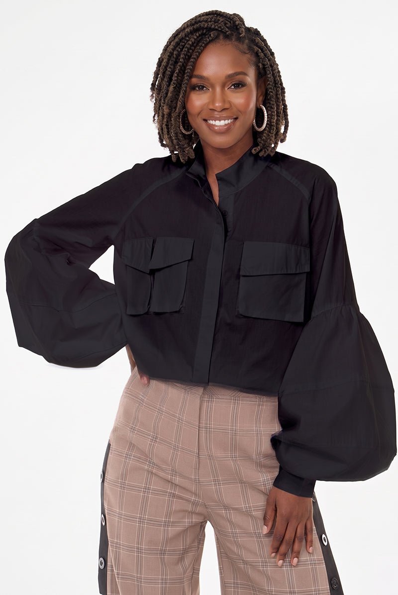 Balloon Sleeve Utility Button Down Top by Love The Queen - Especially Yours