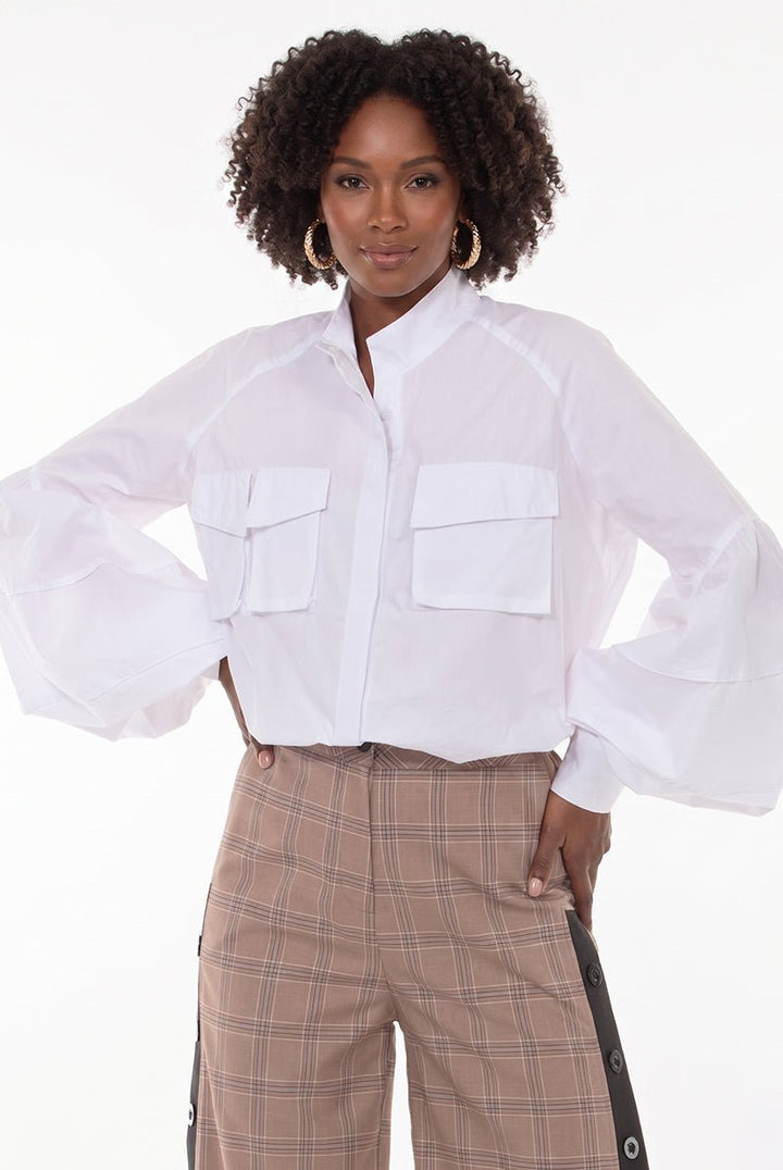Balloon Sleeve Utility Button Down Top by Love The Queen - Especially Yours