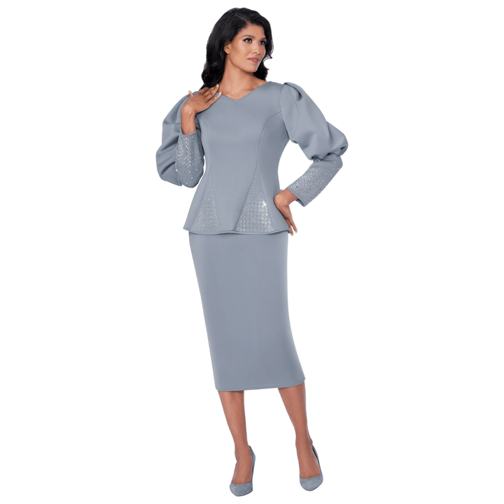 Scuba Fabric Skirt Set with Leg of Mutton Sleeves and Sequins SL600782 - Especially Yours