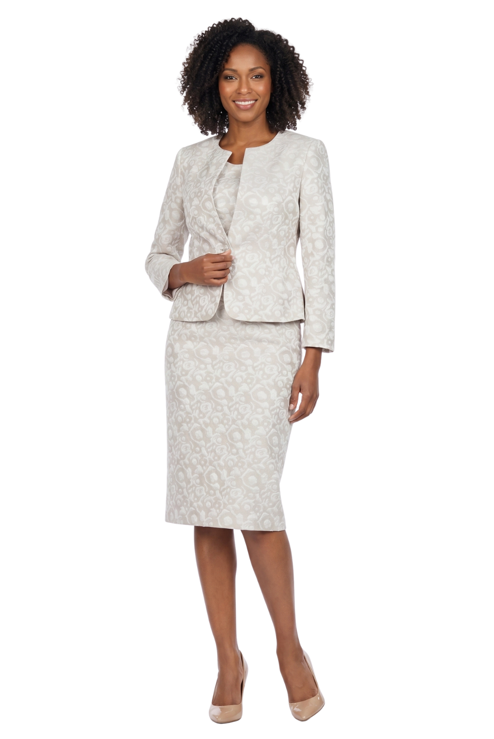 3pc Novelty Skirt Suit w/ Embellished Button - Plus Size