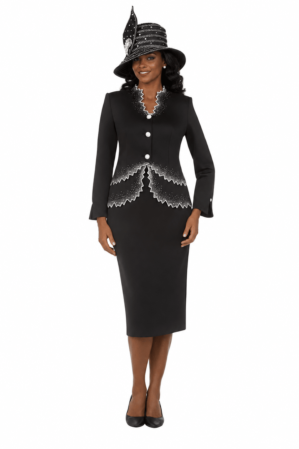 Black&White Crystal Zigzag Premium Scuba 2pc Suit - Especially Yours