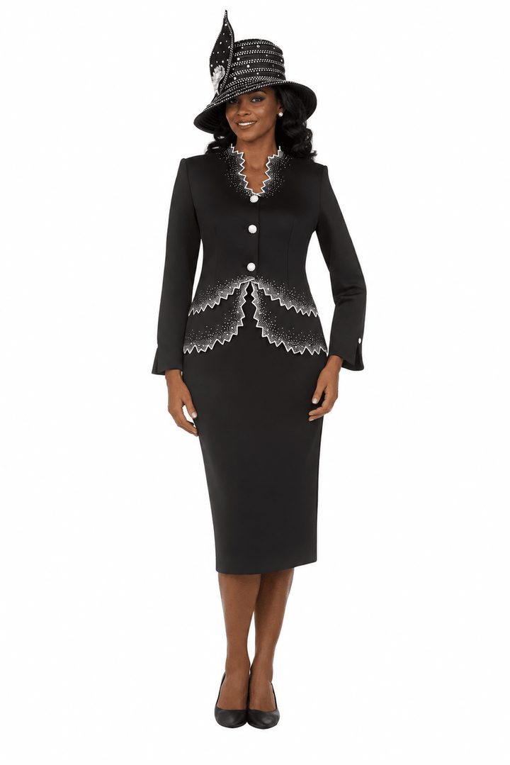 Black&White Crystal Zigzag Premium Scuba 2pc Suit - Especially Yours