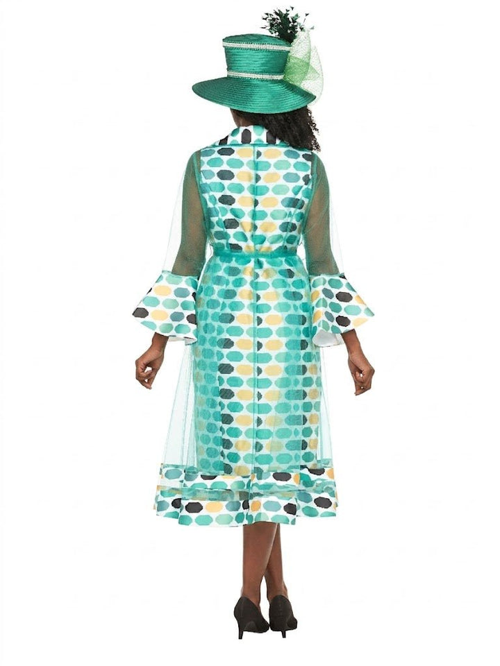 Dot Print 2pc Bell Sleeve Sheer Jkt Dress Set - Plus - Especially Yours