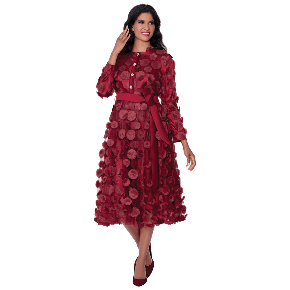 Circle Overlay Midi Dress with Rhinestone Buttons and Sash Belt DN100361 - Especially Yours