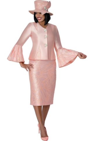 Elegant Rose Pink 3-Piece Skirt Suit with Bell Sleeves G401792