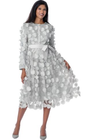 Silver 3D Floral Appliqué Tea-Length Dress