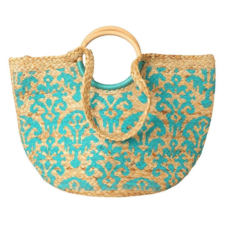 Abstract Pattern Wooden Top Handle Woven Tote Bag - Especially Yours