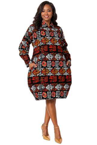 7738-Button Down Ankara Print Tunic Dress