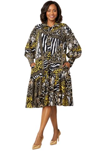 7727- Button Down Animal Print Midi Dress