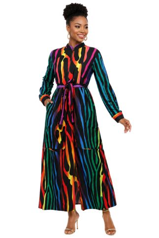 7657 - Authentic African Print Wide Leg Belted Jumpsuit