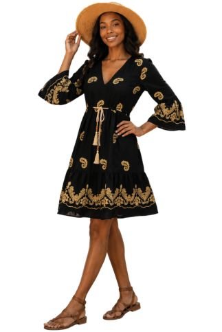 Paisley Embroidered Boho Mini Dress - Especially Yours