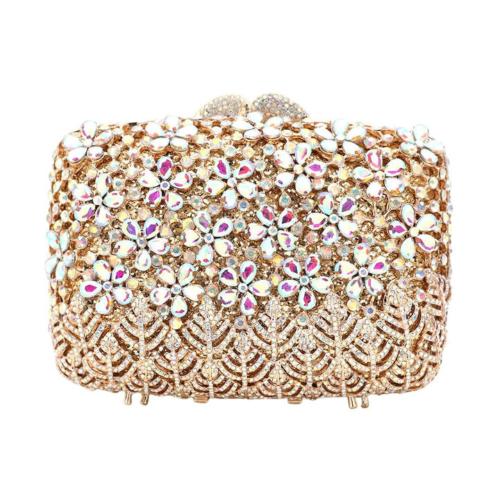 Crystal Rhinestone Embellished Flower Pattern Evening Clutch Shoulder Bag - Especially Yours
