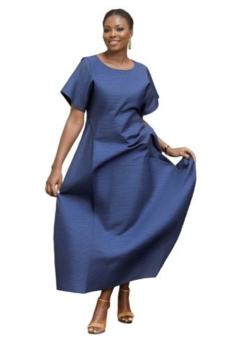 7794D Denim Dress with Deep-V Back