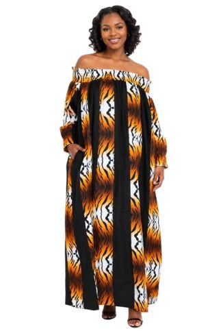 7604 - Latisha Mix Match African Print Off Shoulder Long Dress - Especially Yours