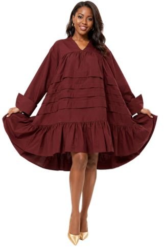 7579S - My Goto Brown Tiered Solid Tunic Dress