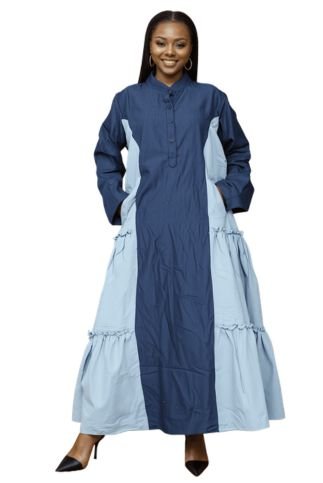 7907- Gorgeous Two Toned Ankle Length Button Down Pocketed Dress
