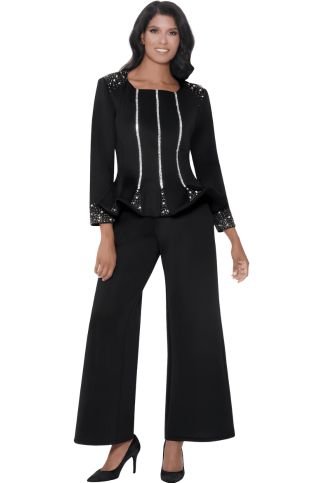 Matching Set with Palazzo Pants, Rhinestone and Pearl Trimmed Top SL600472 - Especially Yours