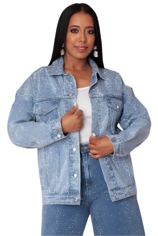 Oversized Rhinestone Denim Jacket -82820 - Especially Yours