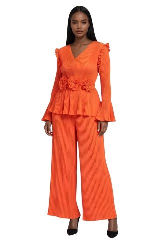 Pleated Peplum Pant Set with Floral Waist Detail - 82953 - Especially Yours