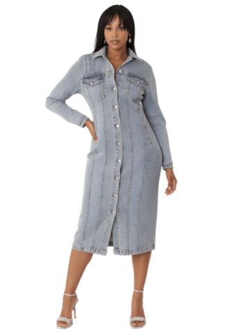 Rhinestone Denim Midi Dress - 82388 - Especially Yours