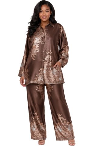 Baroque Print Satin Pant Set -82895 - Especially Yours