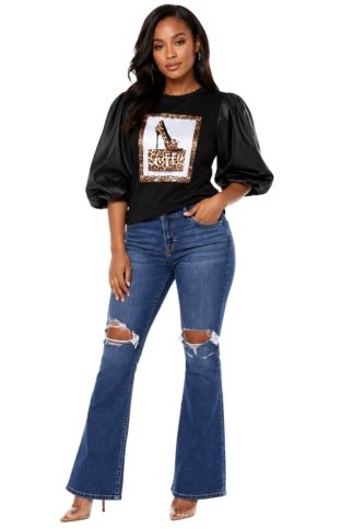 Puff Sleeve Graphic Top -82051 - Especially Yours