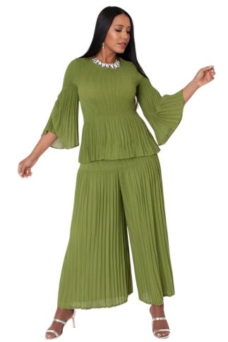 Ruched Sleeve Pleated Pantset - 82909 - Especially Yours