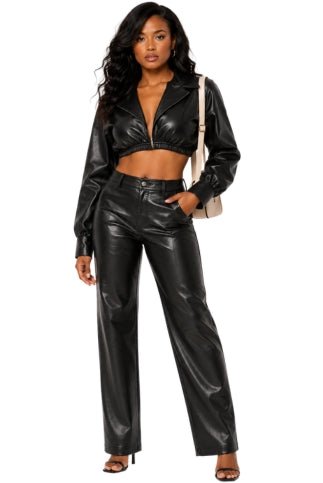 Cropped Leather Wrap Top 81754