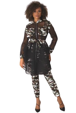 Net Mixed Media Jacket with Belt – Faux Leather Accents, Mid-Size | For Her NYC 81950 - Especially Yours