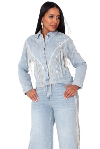 Rhinestone Fringe Denim Jacket – 82938