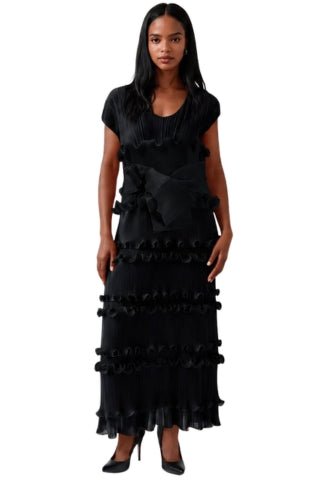 Ruffled Pleated Maxi Dress with Waist Tie - 82948 - Especially Yours