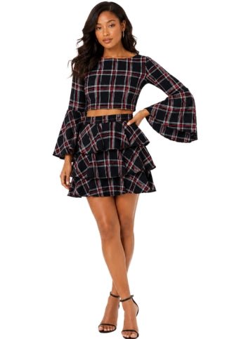 Plaid Bell Sleeve Top -8531 - Especially Yours