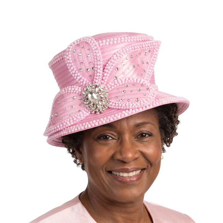 Small Brim Hat w/ Bows & Rhinestone Decor