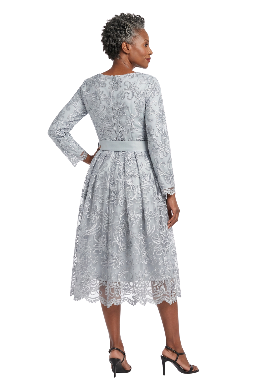 Long Slv Lux Lace A-line Dress w/ Belt