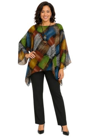 LIOR Women's Abstract Patchwork Chiffon One Size Blouse 3/4 Sleeve - Especially Yours