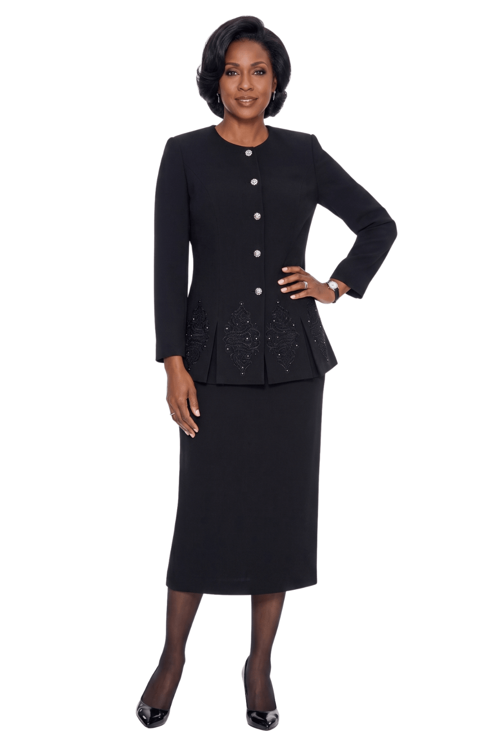 2pc Skirt Suit w/ Multi-Slit Embroidered Jacket - Especially Yours