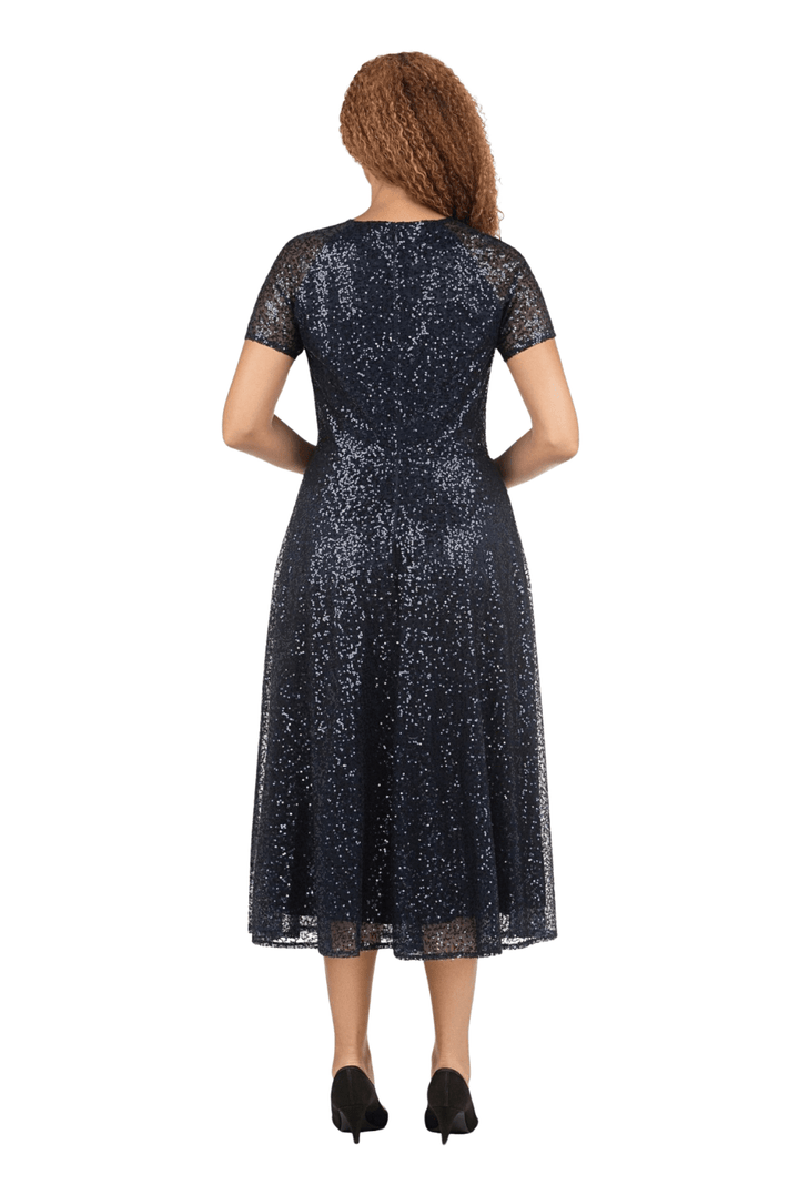V - neck Short Slv A - line Dress in Sequined Lace - Especially Yours