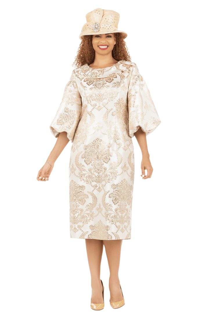 3/4 Puff Slv Brocade Shift Dress w/ Vintage Collar - Especially Yours