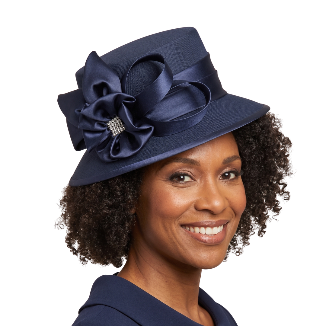 Small Brim Ribbon Flower Hat w/ Stones