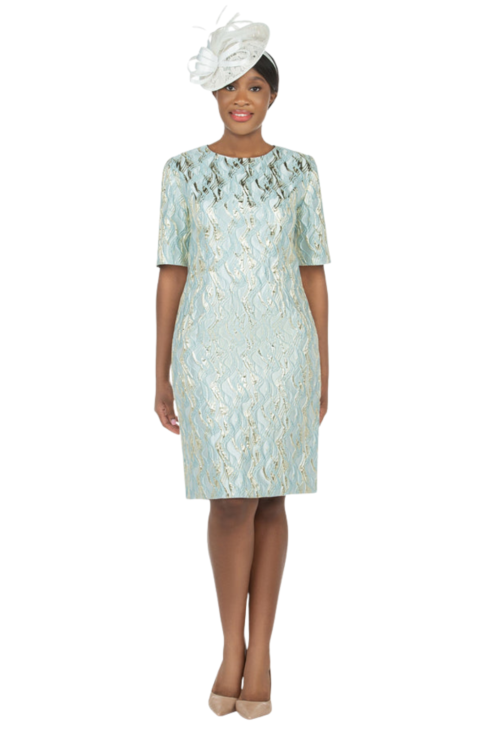 Short Slv Brocade Sheath Dress - Plus