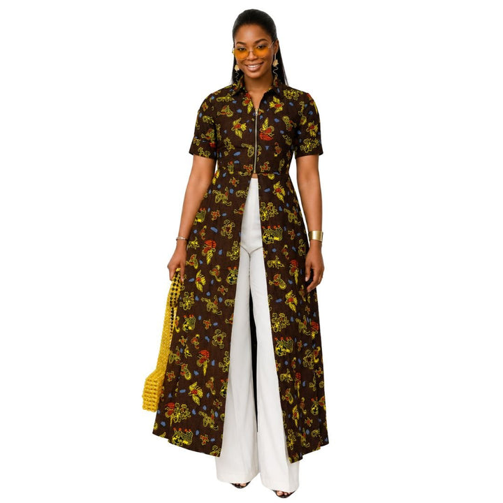 FOLA AFRICAN PRINT COLLARED ZIP FRONT TOP DRESS - Especially Yours