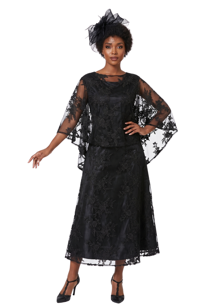 2pc Lace Dress & Hi-Lo Pull Over Lace Cape