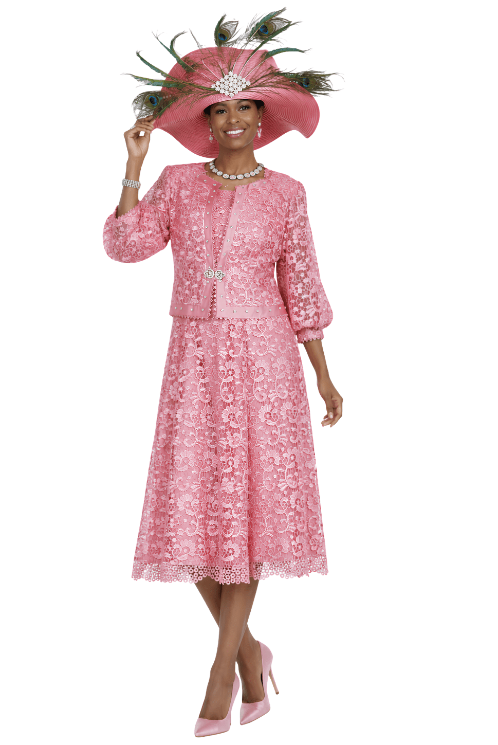 Elegant Fuchsia Lace Midi Dress Jacket with Rhinestone - Especially Yours